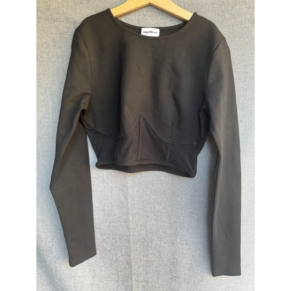 Superdown Black‎ Crop Top Mesh Small Long Sleeve